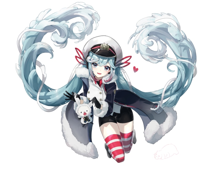 Hatsune Miku in winter outfit with polar bear plush