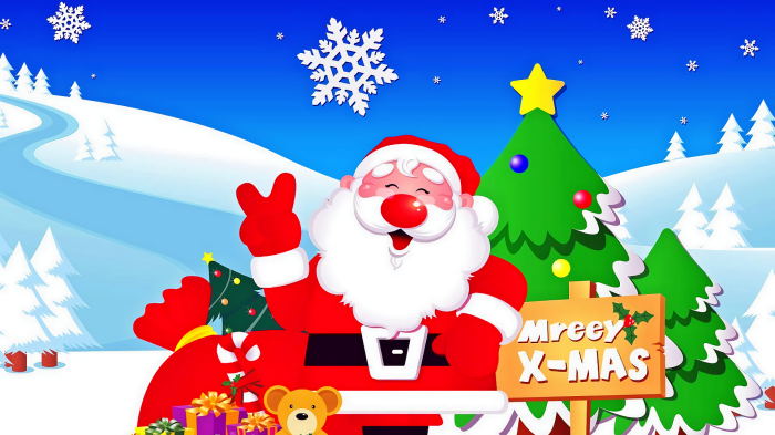 Santa Claus with Christmas Tree and Gifts