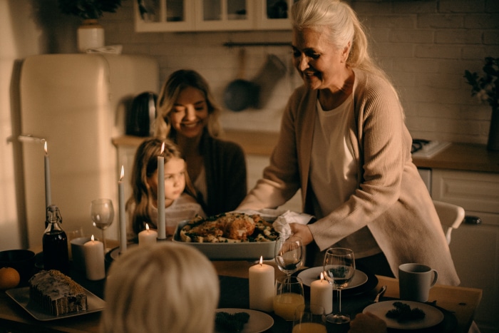 Family Thanksgiving Dinner with Roasted Turkey