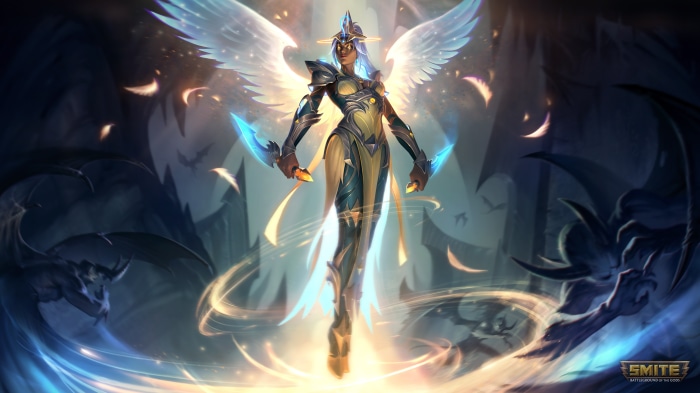 Pele from Smite with wings and daggers