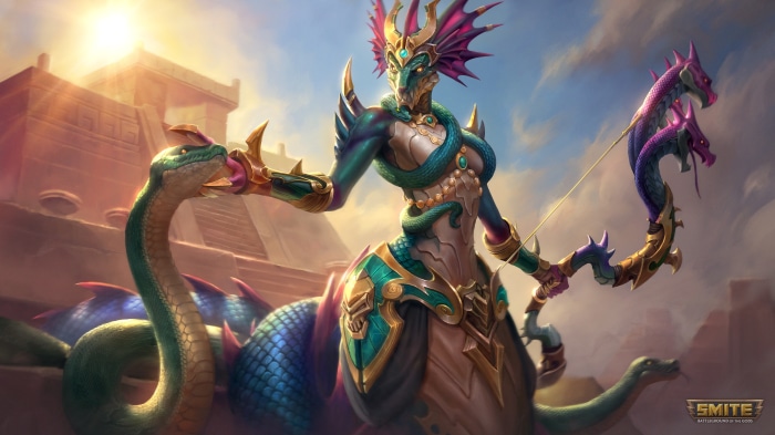 Medusa from Smite with snakes and bow