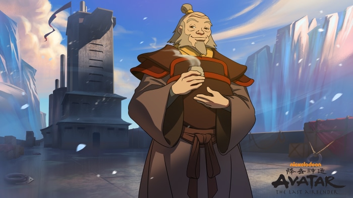 Iroh from Avatar holding a tea pot