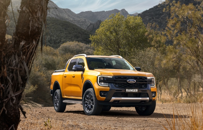 Yellow Ford Ranger Wildtrak pickup truck