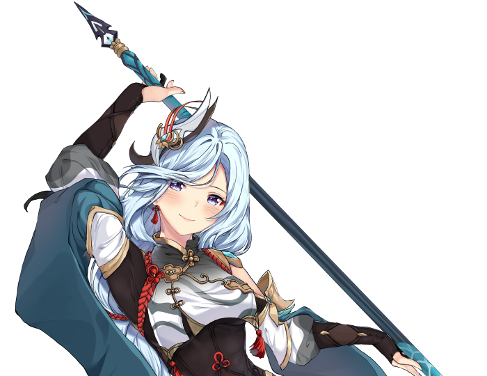 Shenhe from Genshin Impact with a spear