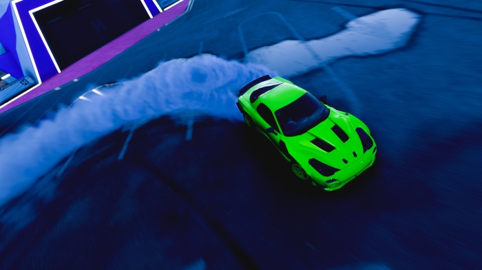 Green car drifting in Forza Horizon