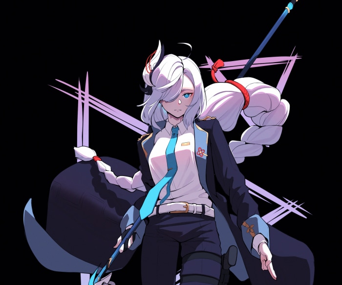 Shenhe from Genshin Impact with a staff