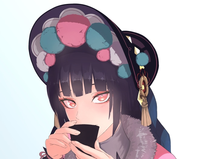 Yun Jin from Genshin Impact drinking from a cup