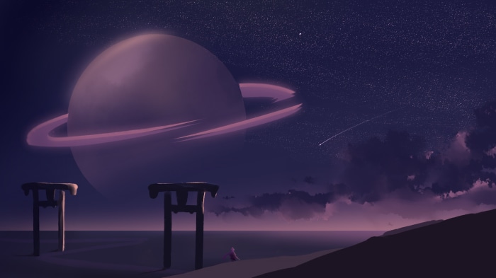 Sci Fi Landscape with Planet and Torii Gates