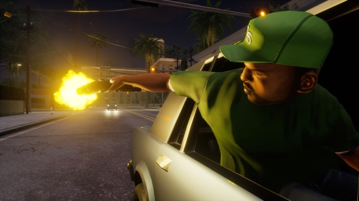 Sweet Johnson from Grand Theft Auto: San Andreas firing a gun