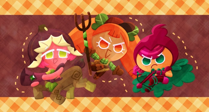 Fig Cookie, Carrot Cookie, and Beet Cookie from Cookie Run