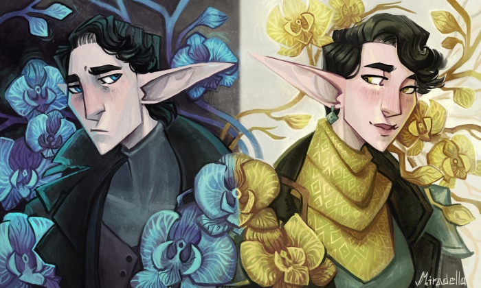 Fantasy Elves with Blue and Yellow Orchids