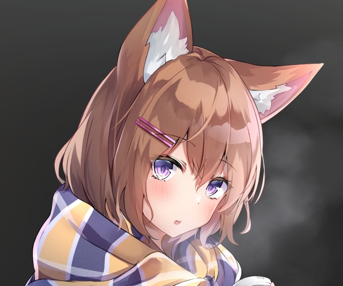 Anime girl with fox ears wrapped in a blanket