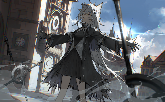 Lappland from Arknights in a city square