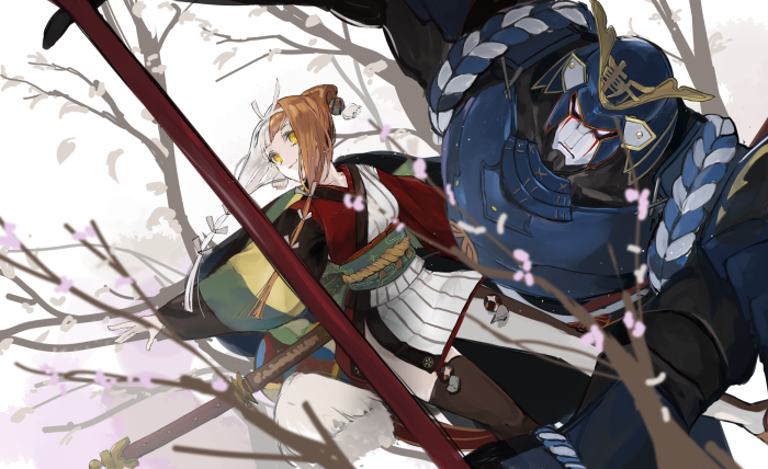 Izumo no Okuni from Fate/Grand Order and a Samurai