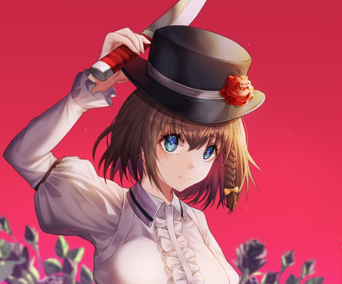 Charlotte Corday from Fate/Grand Order holding a knife