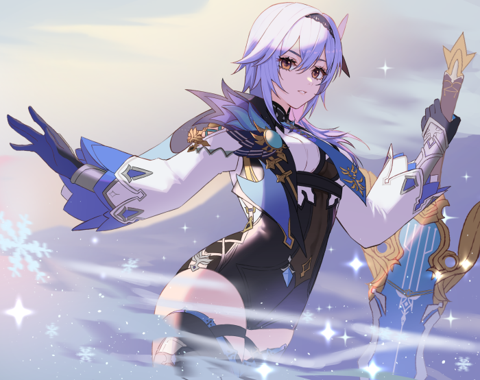 Eula from Genshin Impact with a sword
