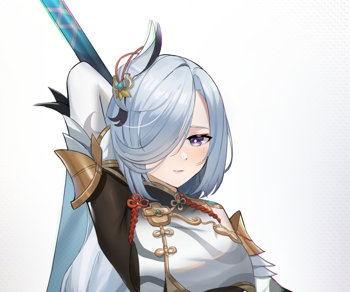 Shenhe from Genshin Impact with sword