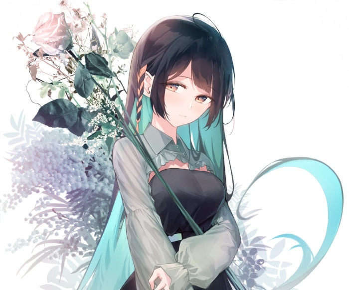 Anime girl with flowers