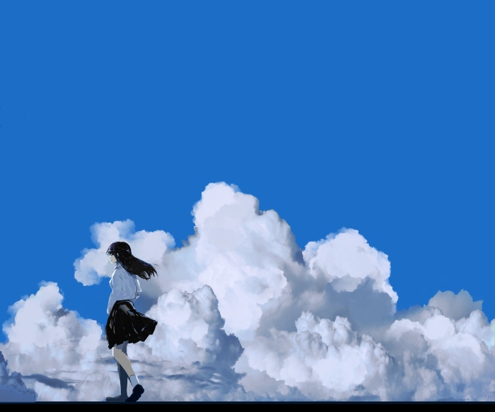 Girl in front of clouds 4K
