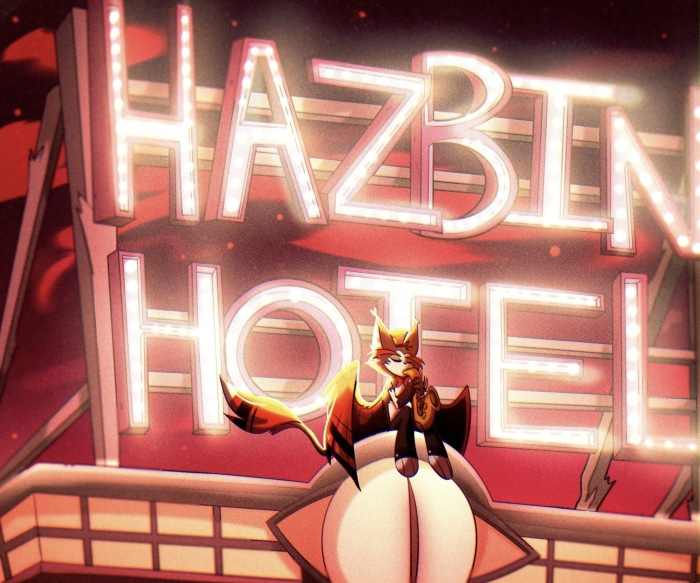 Husk from Hazbin Hotel playing saxophone
