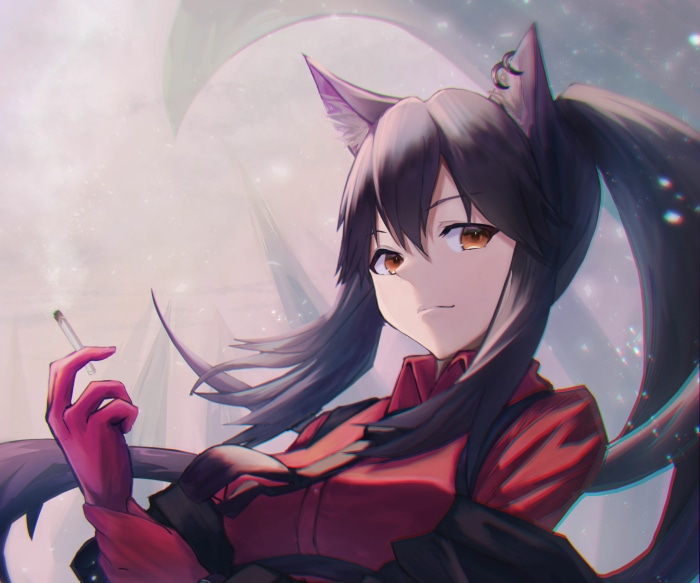 Texas from Arknights smoking