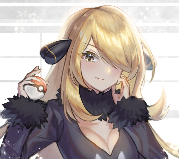Cynthia from Pokémon holding a Pokeball