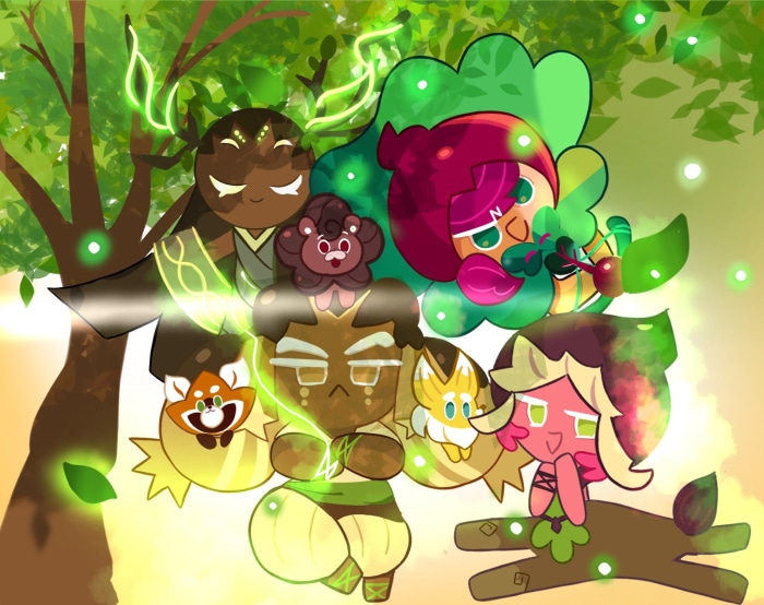 Cookie Run characters in a forest setting