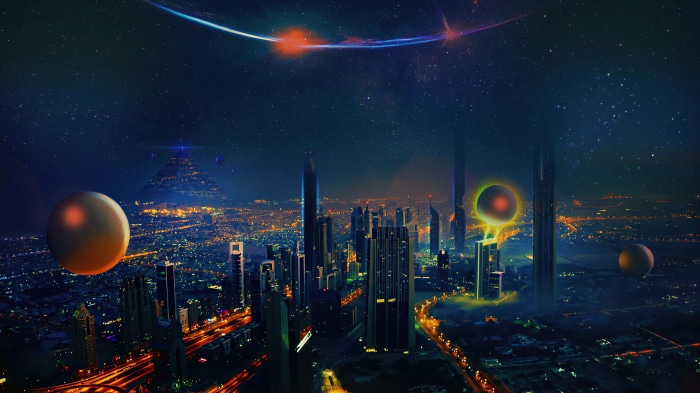 Sci Fi Cityscape with Futuristic Elements