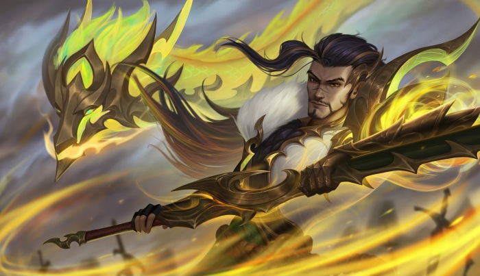 Yasuo from League of Legends with a dragon