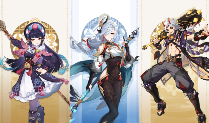 Yun Jin, Shenhe, and Arataki Itto from Genshin Impact