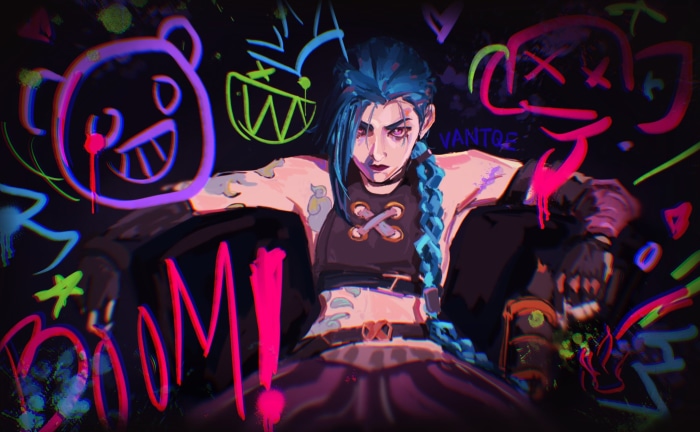 Jinx from Arcane with graffiti