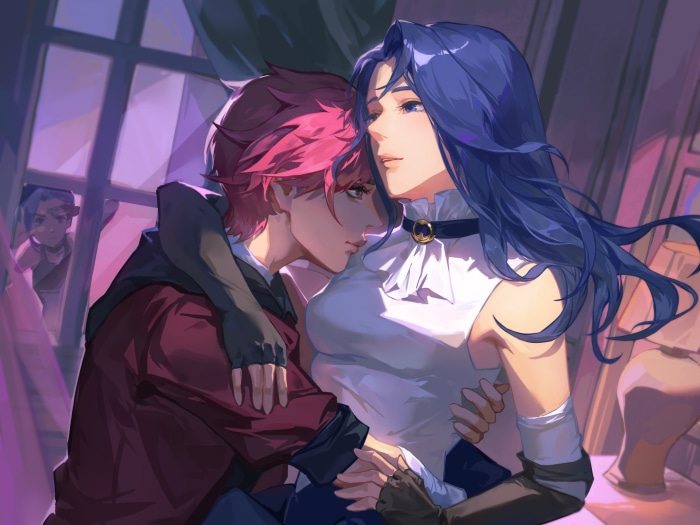 Caitlyn and Vi from Arcane embracing