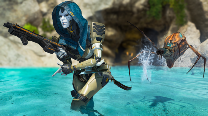 Ash from Apex Legends with a creature in water