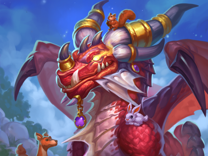 Red Dragon with Squirrel and Rabbit from Hearthstone 4K