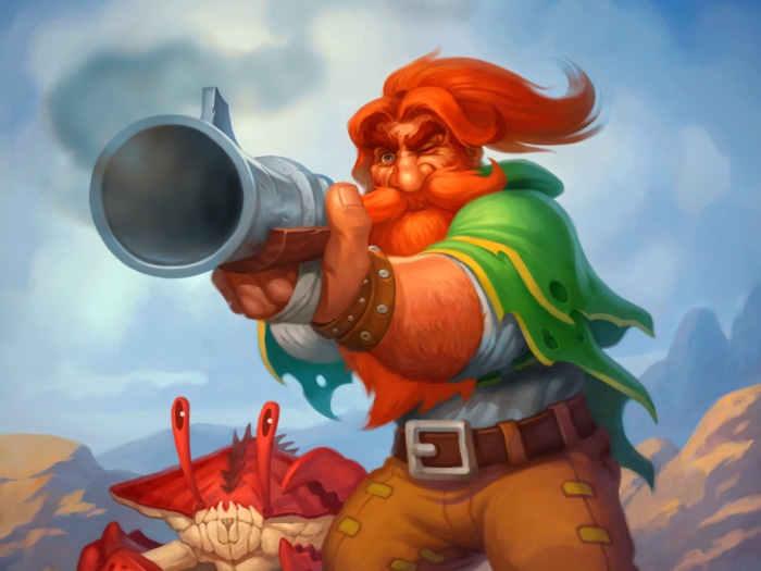 Dwarf with a gun and a crab from Hearthstone