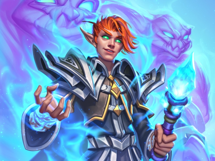 Mage character with spectral dragon from Hearthstone