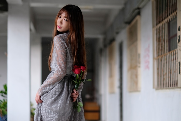 Asian woman with roses