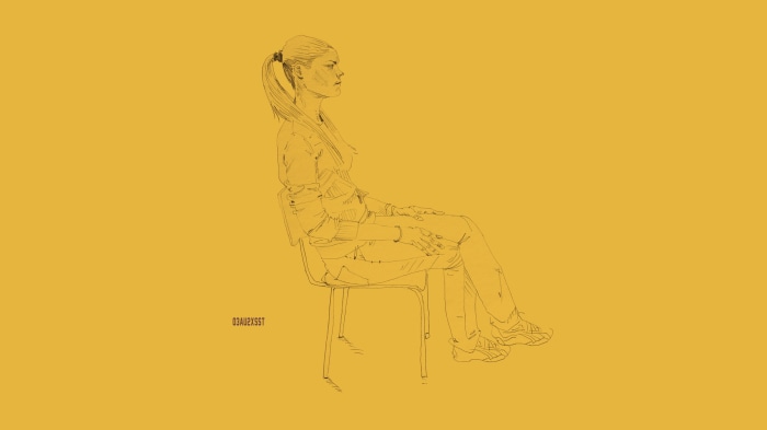 Woman sitting on a chair, pencil sketch