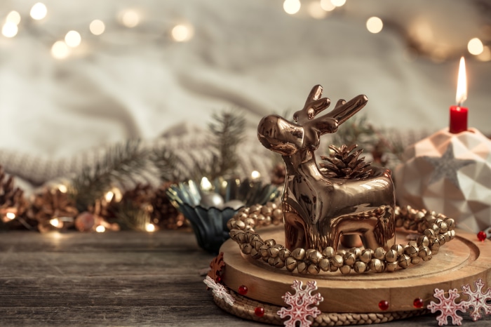 Christmas decorations with reindeer and candle