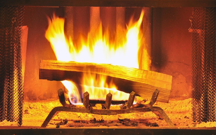 Fireplace with burning logs