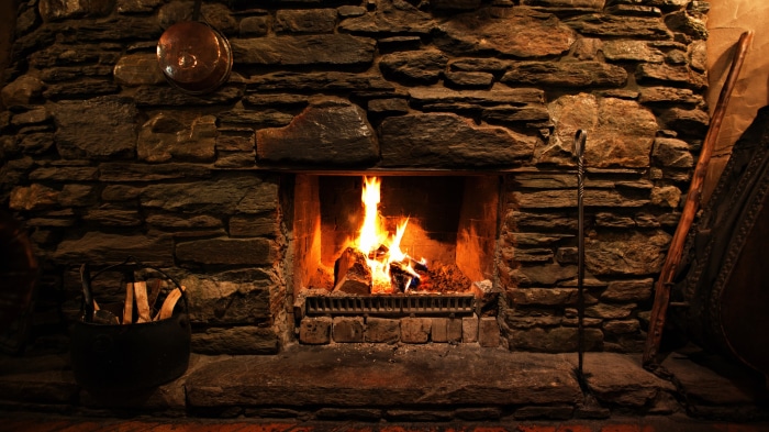 Fireplace with burning logs