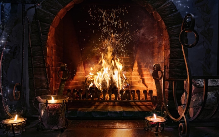 Cozy Fireplace with Candles and Sparks