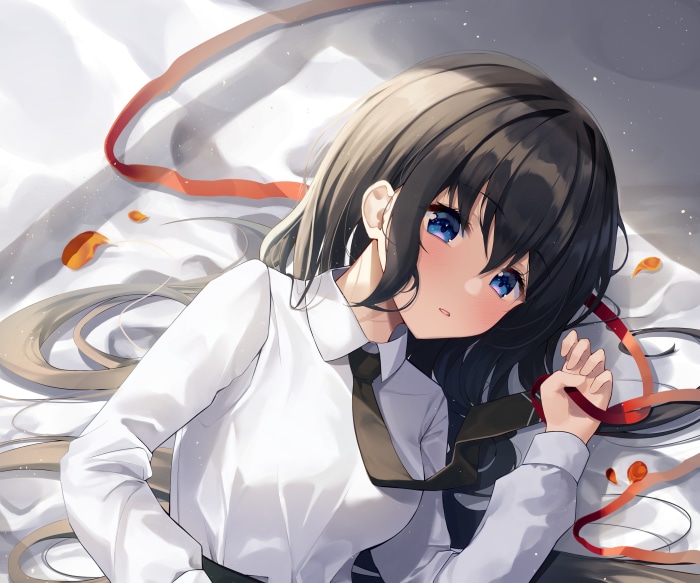 Girl with black hair and blue eyes