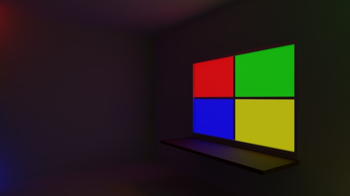 Windows logo in a dark room