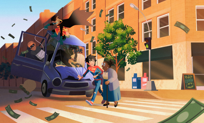 Robin and Superboy stop a car robbery