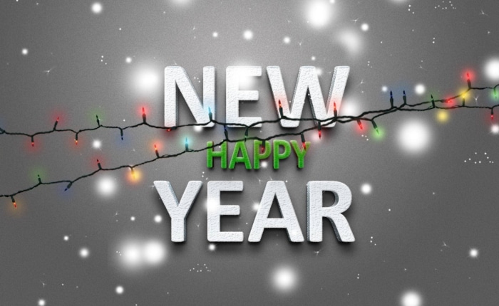 Happy New Year with Lights and Snow