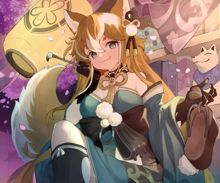 Gorou from Genshin Impact with a dog