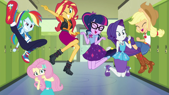 My Little Pony: Equestria Girls characters in school hallway