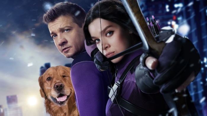 Hawkeye and Kate Bishop with Lucky the Dog