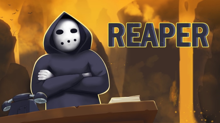 Reaper character with mask and phone